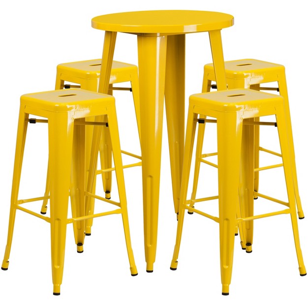 Round Metal Indoor outdoor Bar Table Set 4 Backless Stools