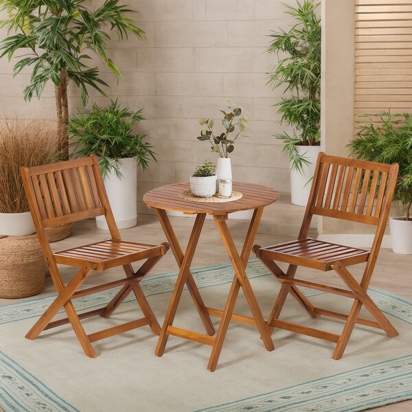 Outdoor Patio Bistro Set，3 Piece Wooden Furniture Sets with Round Table and Chairs