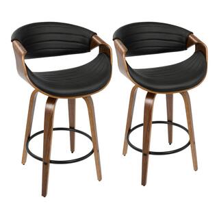 Lumisource Symphony 26 in. Walnut and Black Faux Leather Counter Stool (Set of 2) B26-SYMPQ WLBK2