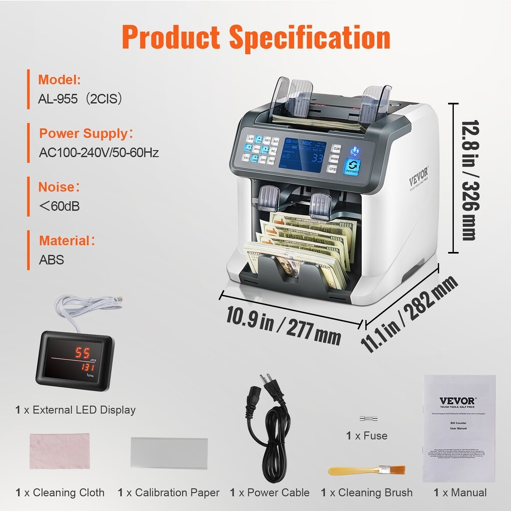 VEVOR Money Counter Machine  Bill Counter with UV  MG  IR and DD Counterfeit Detection