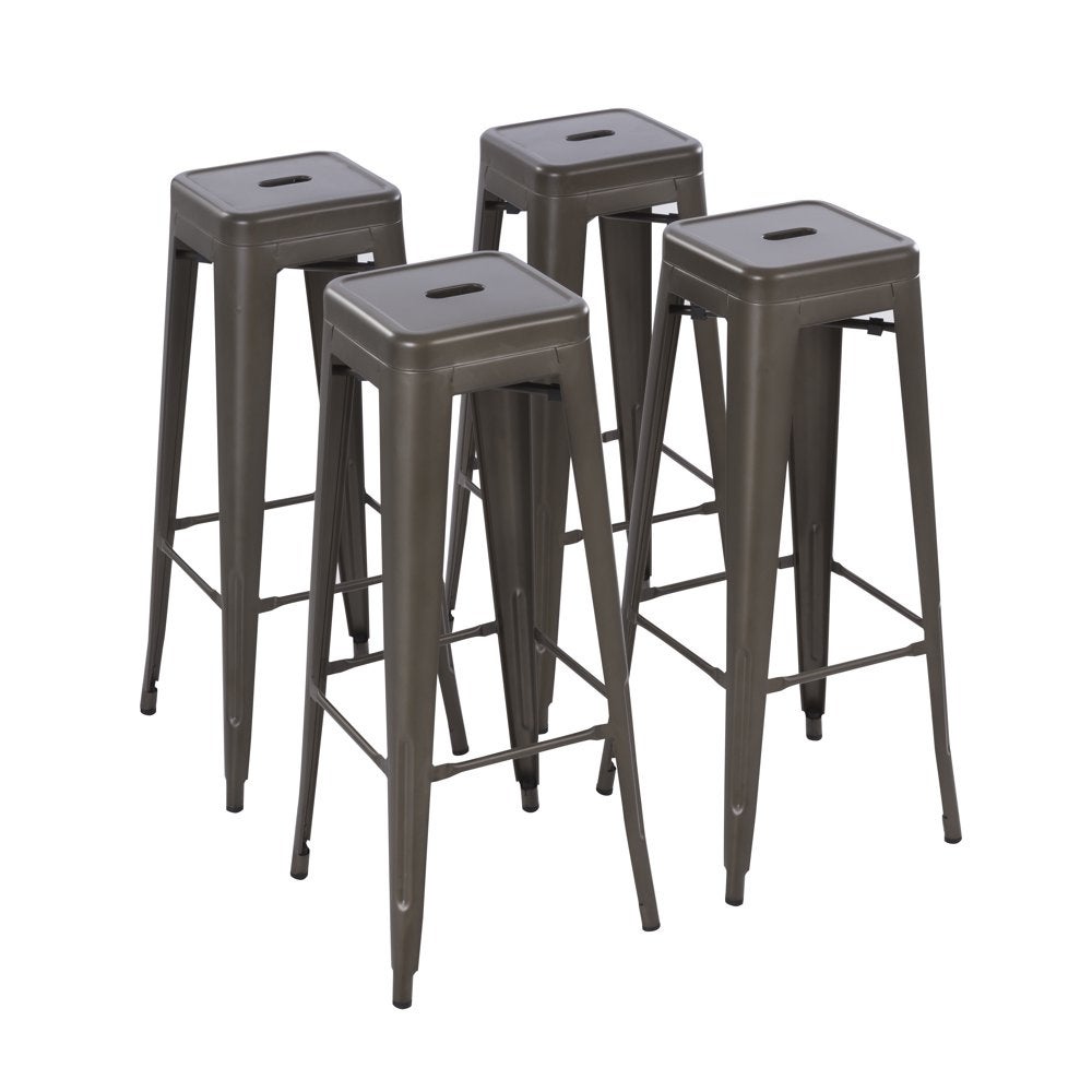 30inch Stackable Metal Stool， Set of 4， Include 4 Stools Gunmetal Color， Backless Style