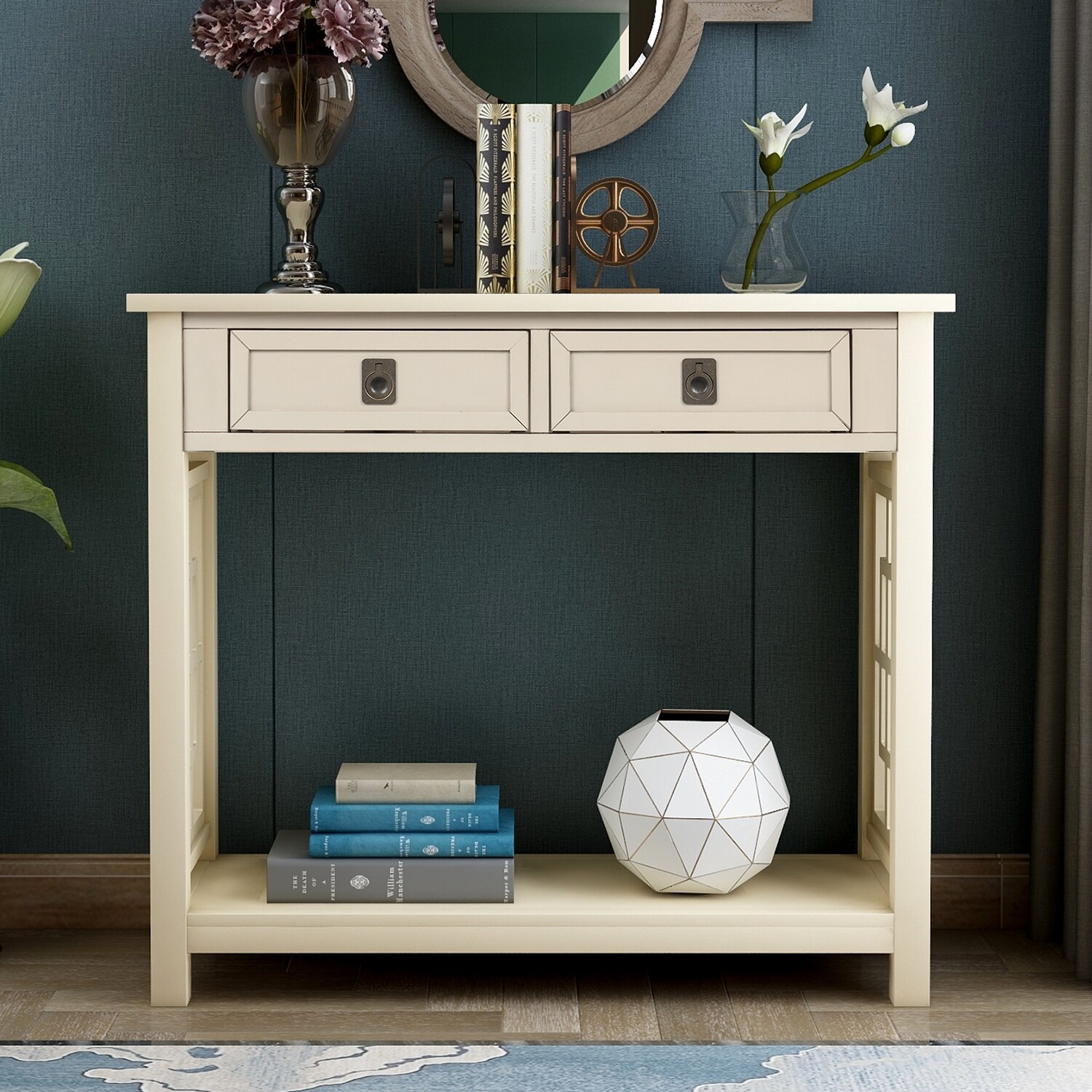 Nestfair Console Table with 2 Drawers and Bottom Shelf