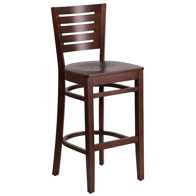 Emma and Oliver Slat Back Walnut Wood Barstool