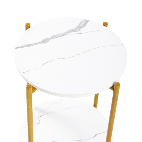 2-layer Round End Table/Coffee Table with Marble Tabletop