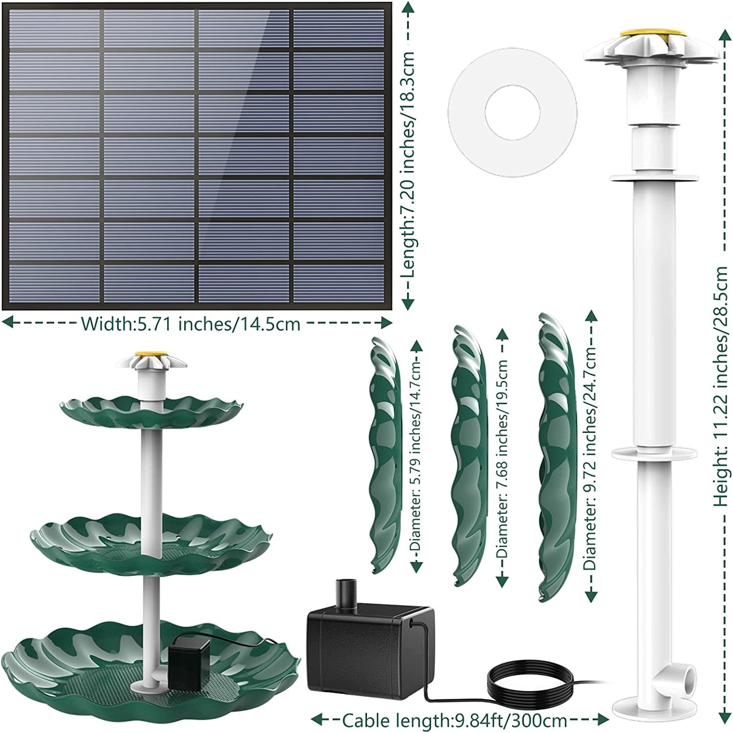 AISITIN 3 Tiered Bird Bath with 3.5W Solar Pump, DIY Solar Fountain Detachable and Suitable for Bird Bath, Garden Decoration, Outdoor Bird Feeder