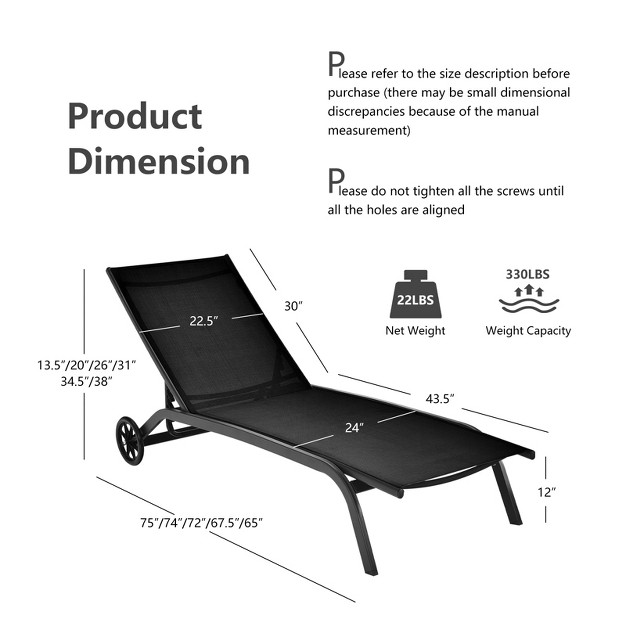 Tangkula Outdoor Chaise Lounge Chair Patio Lounge Recliner With 6 position Adjustable Backrest