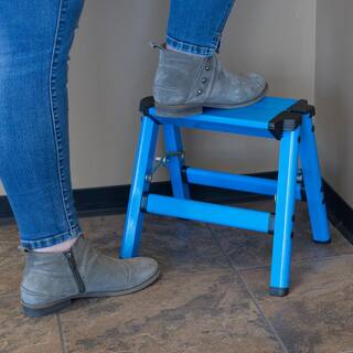 AmeriHome 1-Step Aluminum Folding Step Stool with 325 lbs. Load Capacity in Neon Blue 808186