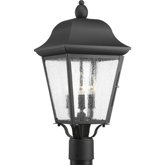 Progress Lighting Kiawah 3 light Outdoor Post Lantern In Black With Seeded Glass Panels