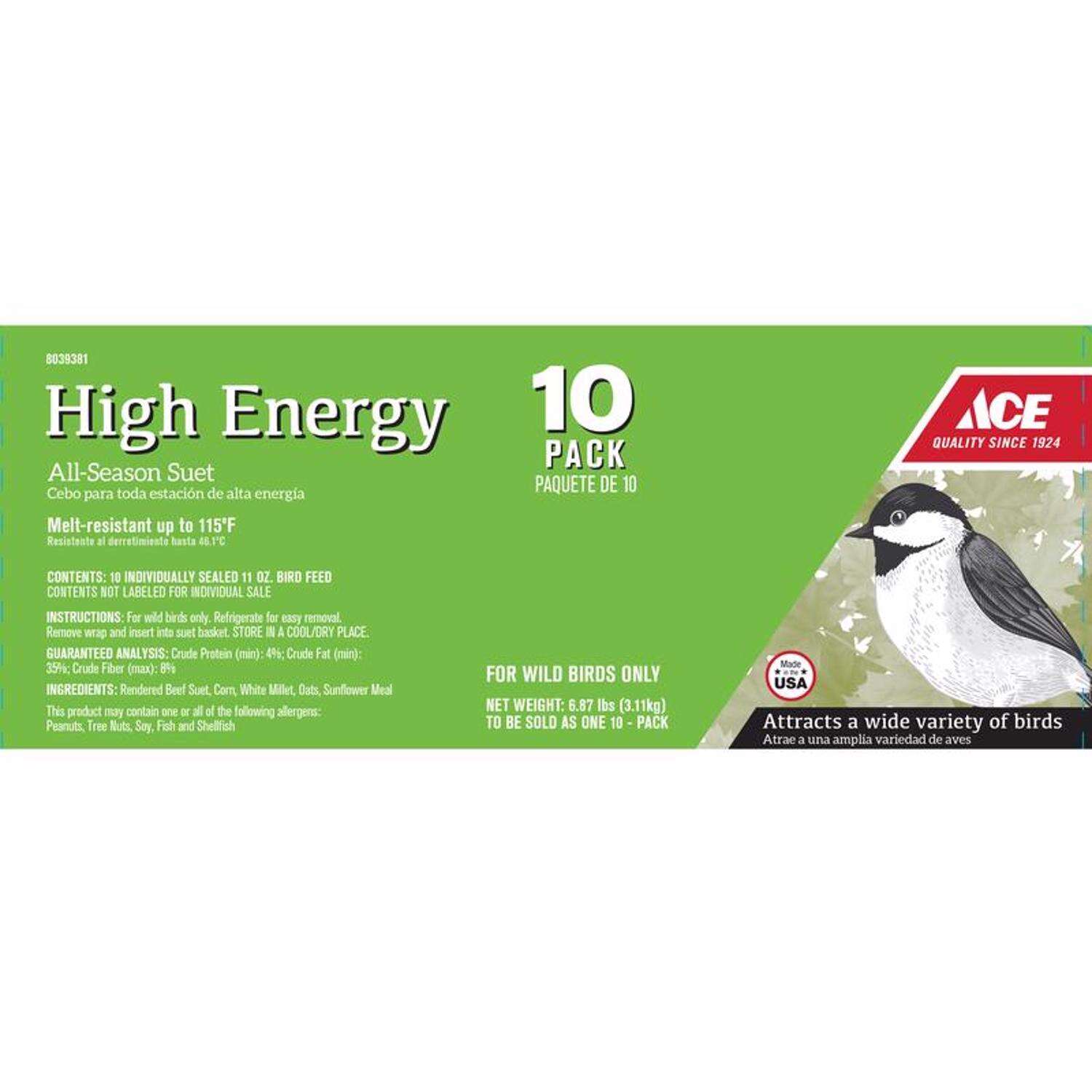 Ace Assorted Species Sunflower Seeds Suet 11 oz (10-PACK)