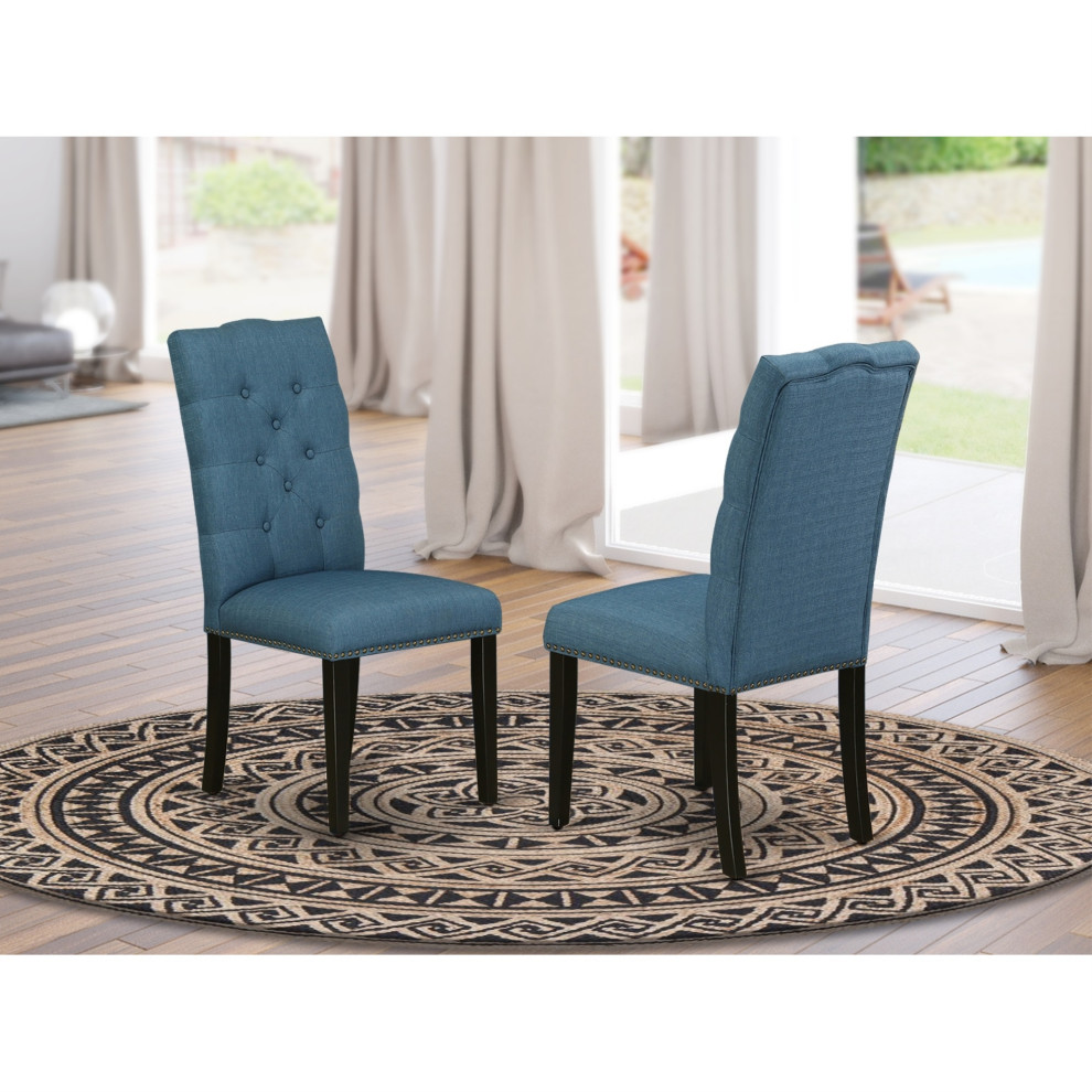 Set of 2 Elsa Parson Chair With Black Finished Leg  Blue Fabric   Transitional   Dining Chairs   by Kolibri Decor  Houzz