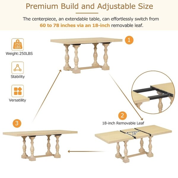 Extendable Dining Table Set with Removable Leaf，Padded Chairs and Bench