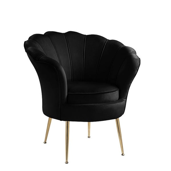 Velvet Scalloped Back Barrel Accent Chair with Metal Legs