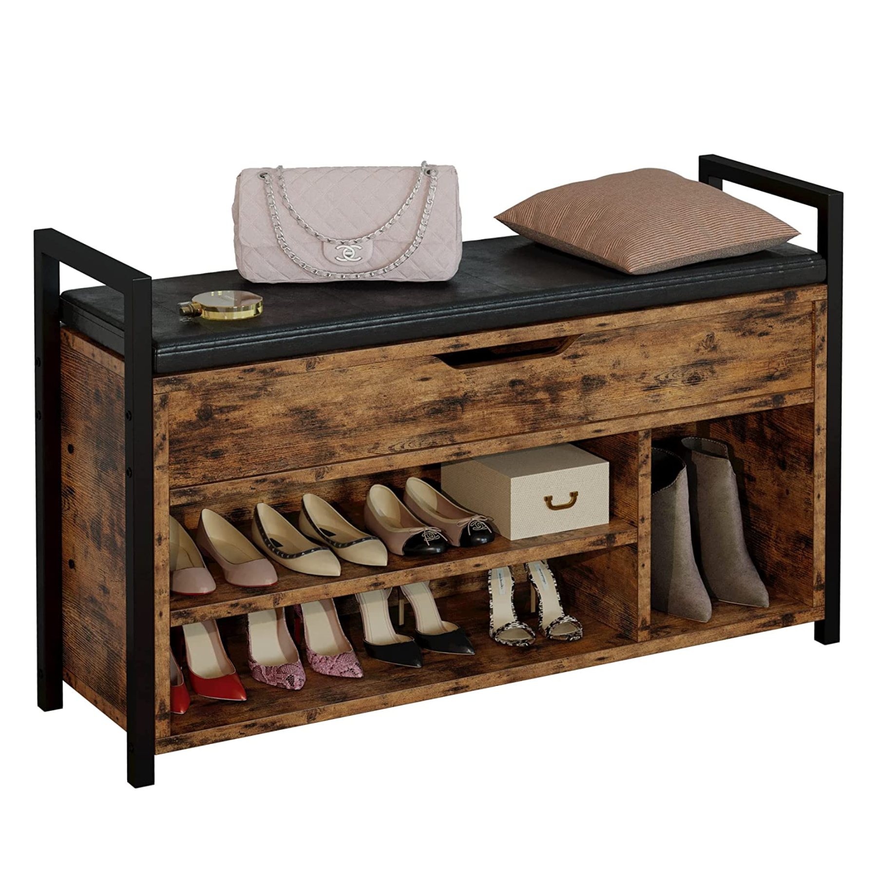 Shoe Storage Bench, Entryway Bench with Storage Box 2-Tier Shoe Rack for Entryway, Bedroom, Hallway