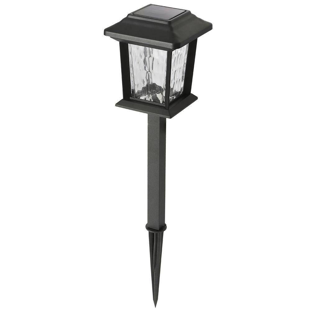 Hampton Bay Solar 15 Lumens Black Outdoor Integrated LED Path Light with Hammered Glass (4-Pack) WeatherWaterRust Resistant 93190