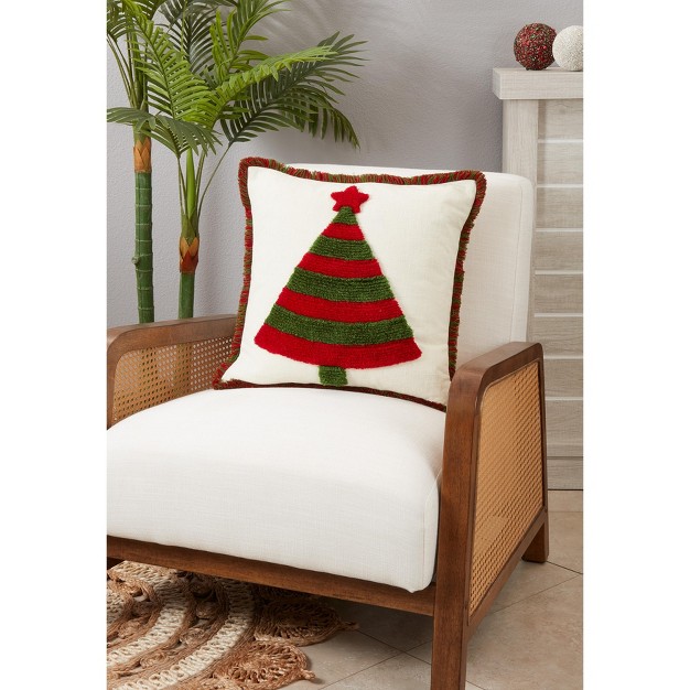 Saro Lifestyle Joyful Jingle Christmas Tree Down Filled Throw Pillow 18 quot Red