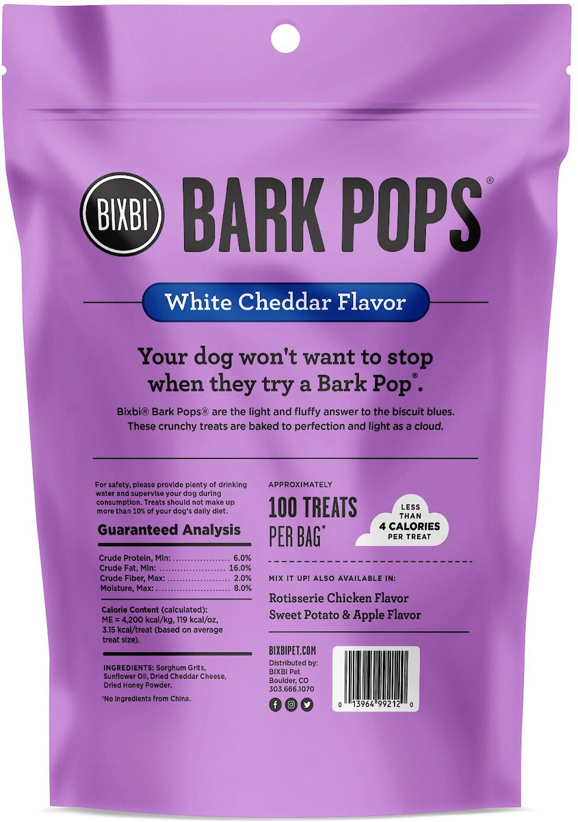 BIXBI Bark Pops Chicken-Free White Cheddar Flavor Light and Crunchy Dog Treats