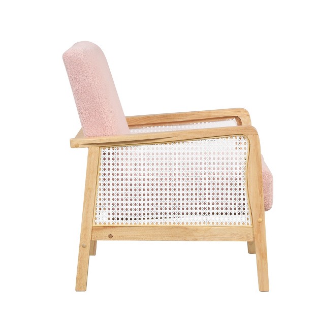 Wide Teddy Thick Seat Cushion With Solid Wood Legs Accent Chair With Rattan Mesh Arm Pads maison Boucle