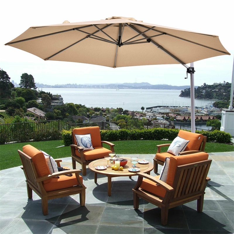 11 FT Patio Offset Cantilever Umbrella 360° Rotation Tilt with Cross Base & Crank Handle