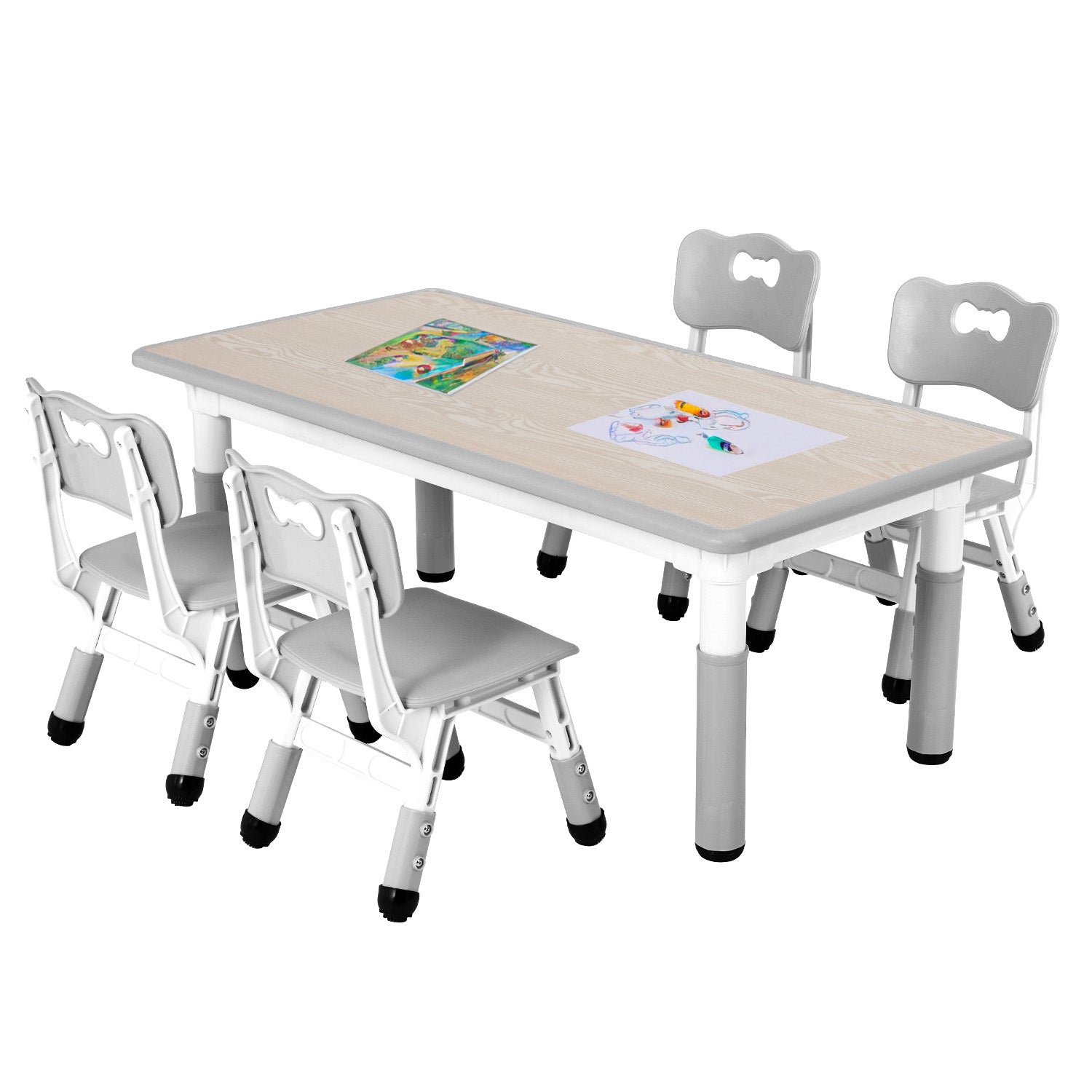 Kids Study Table and Chair Set Height Adjustable for Reading, Drawing, Eating