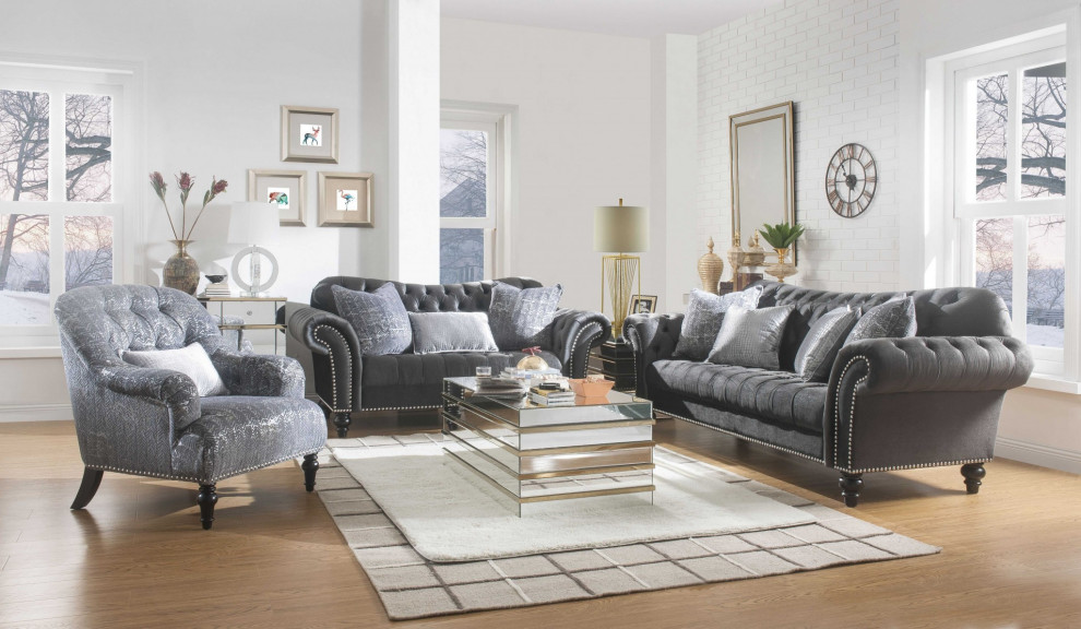 79 quotX 37 quotX 37 quotDark Gray Velvet Loveseat W3 Pillows   Traditional   Loveseats   by HomeRoots  Houzz