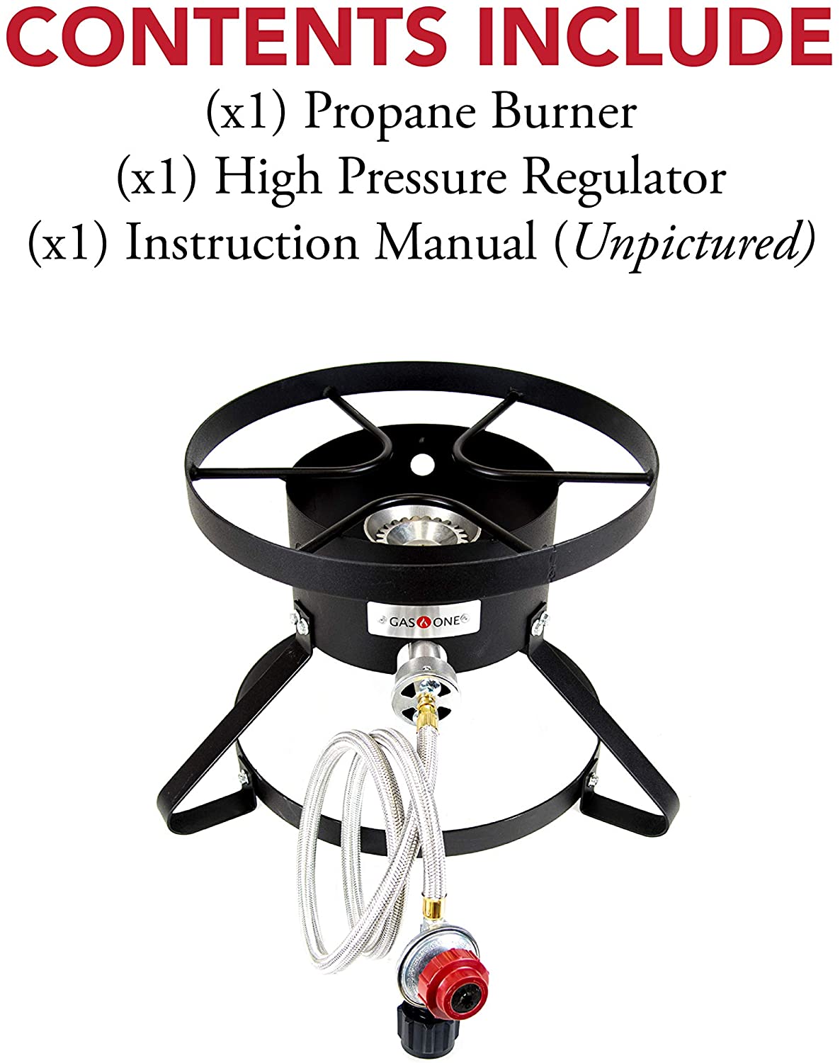 GasOne Propane Burner High Pressure Outdoor Cooker - 14.5" Wide with Steel Braided Propane Hose