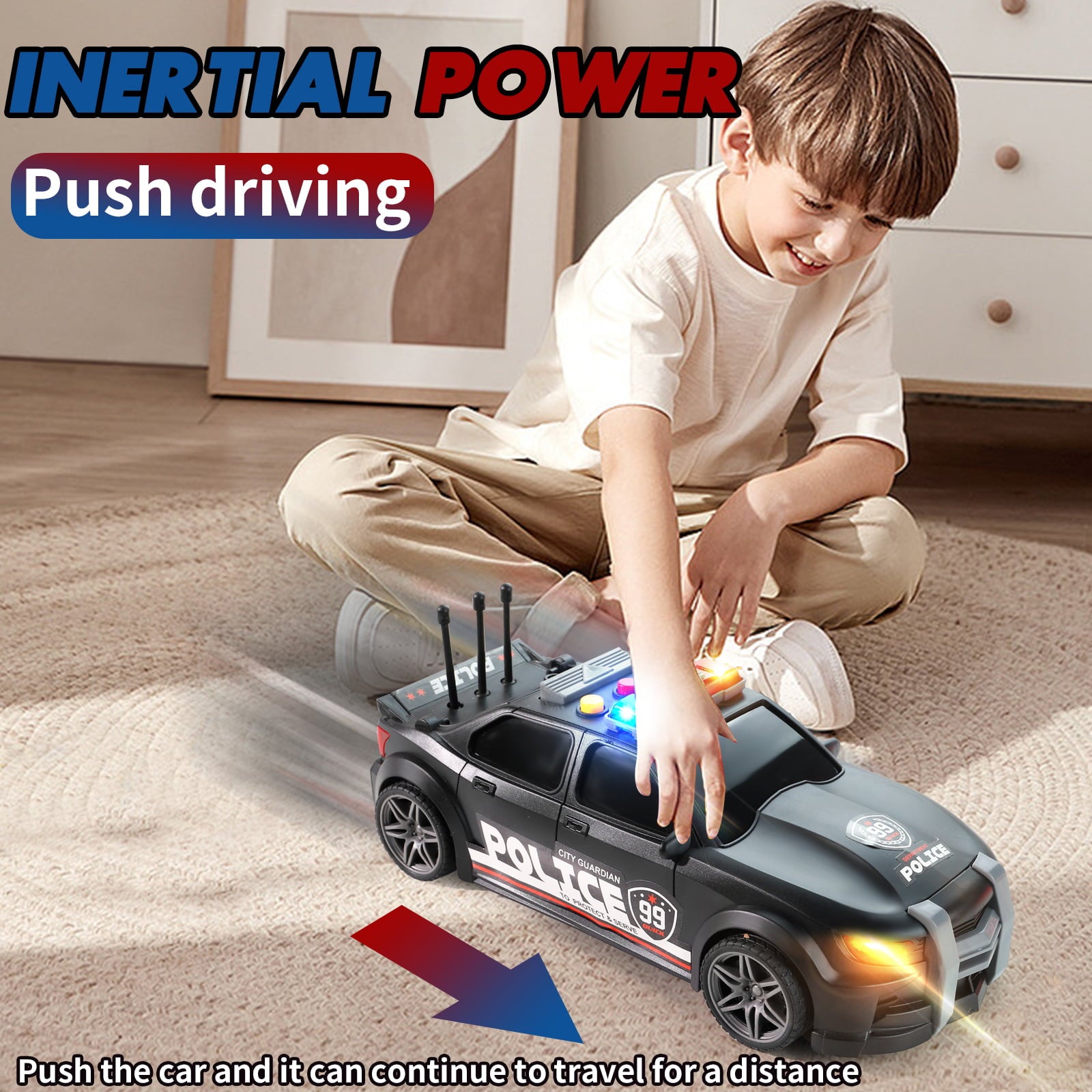 NETNEW 1:16 Police Car Toys for Boys 3-6 Years Plastic Pursuit Rescue Vehicle with Sound and Light for Kids Toddlers