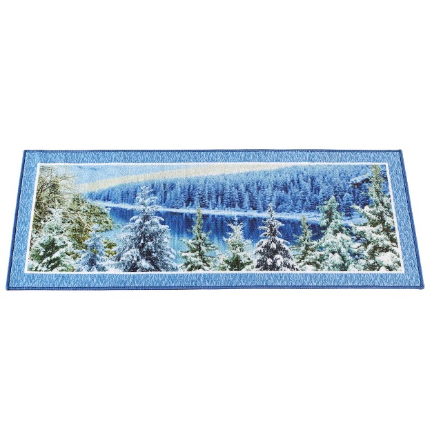 Collections Etc Winter Landscape Scenic Printed Accent Rug