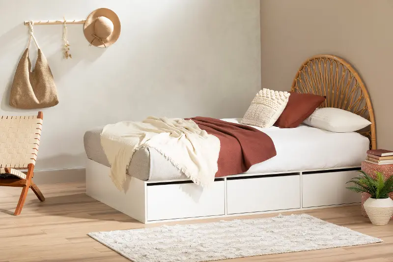 Fusion White Queen Platform Bed with Six Drawers for Storage - South Shore