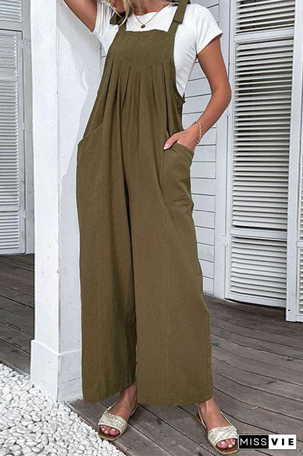 Casual Solid Bandage Spaghetti Strap Straight Jumpsuits