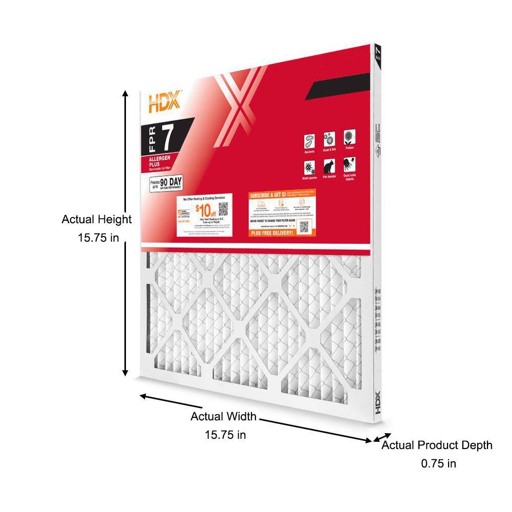 HDX 16 in. x 16 in. x 1 in. Allergen Plus Pleated Air Filter FPR 7 HDX1P7-011616