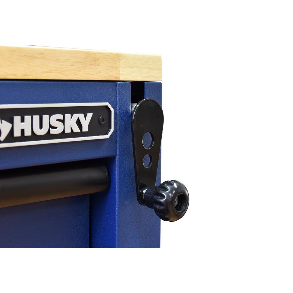 Husky 72 in. W x 24 in. D Heavy Duty 18-Drawer Mobile Workbench Cabinet with Adjustable-Height Solid Wood Top in Matte Blue HOLC7218BL1M