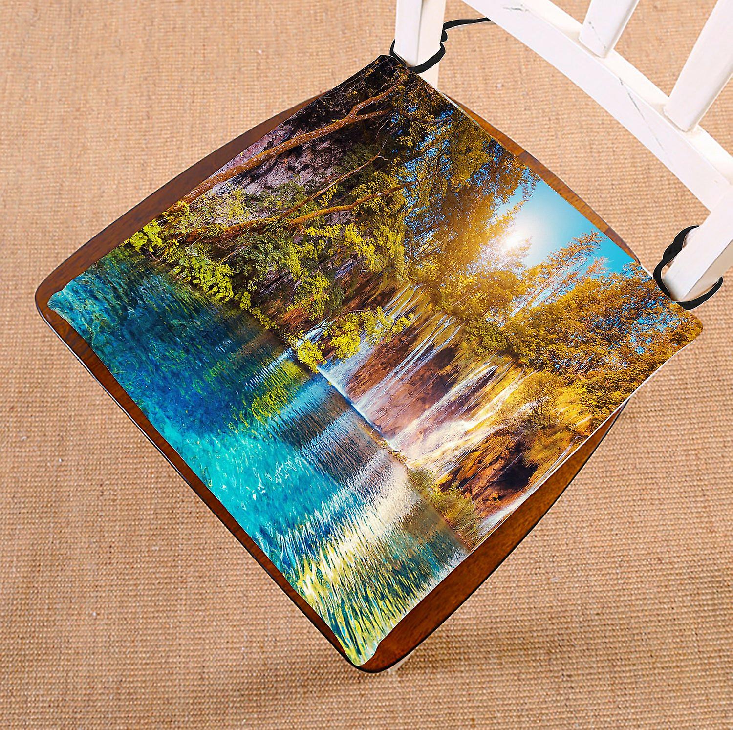 Landscape Mountain Lake Chair Pad， Turquoise Waterfall At Sunny Day Seat Cushion Chair Cushion Floor Cushion 40x40 Cm