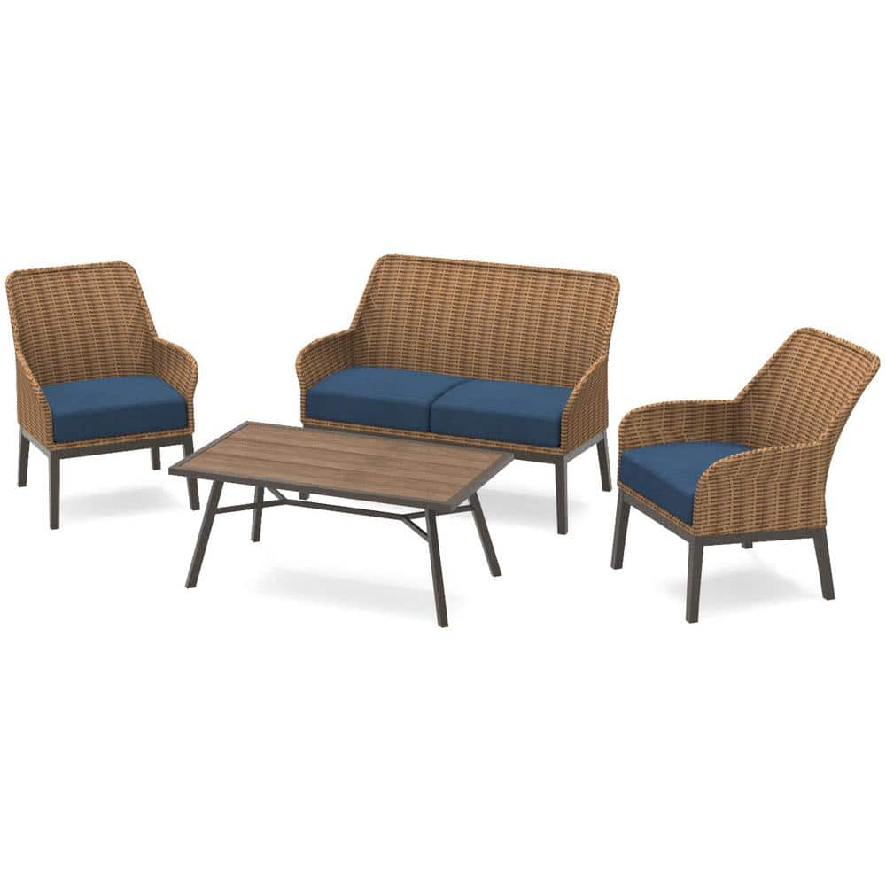 StyleWell Clovermill 4-Piece Steel Outdoor Conversation Set with Olefin Lake Cushions GC-51200-SRP-L