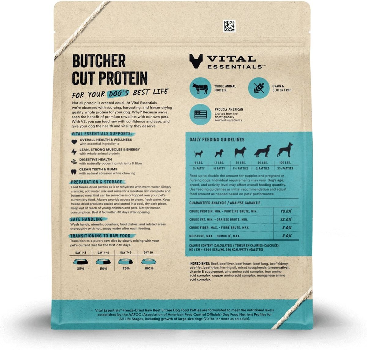 Vital Essentials Beef Patties Grain-Free Freeze-Dried Raw Dog Food