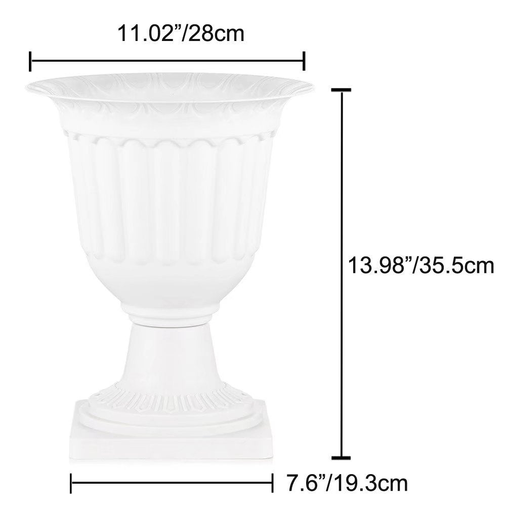 Plastic Urn Planter 13.8 inch White Pedestal Planters Set of 2