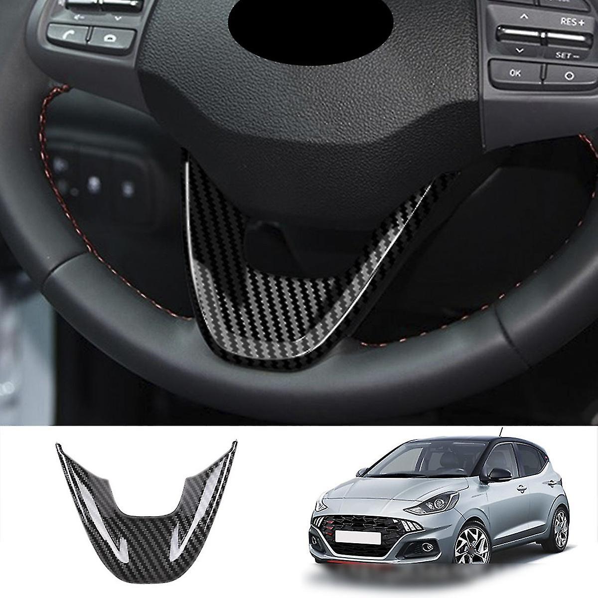 Car Carbon Fiber V Style Steering Wheel Panel Cover Trim Decoration Frame Sticker For 2022 I10