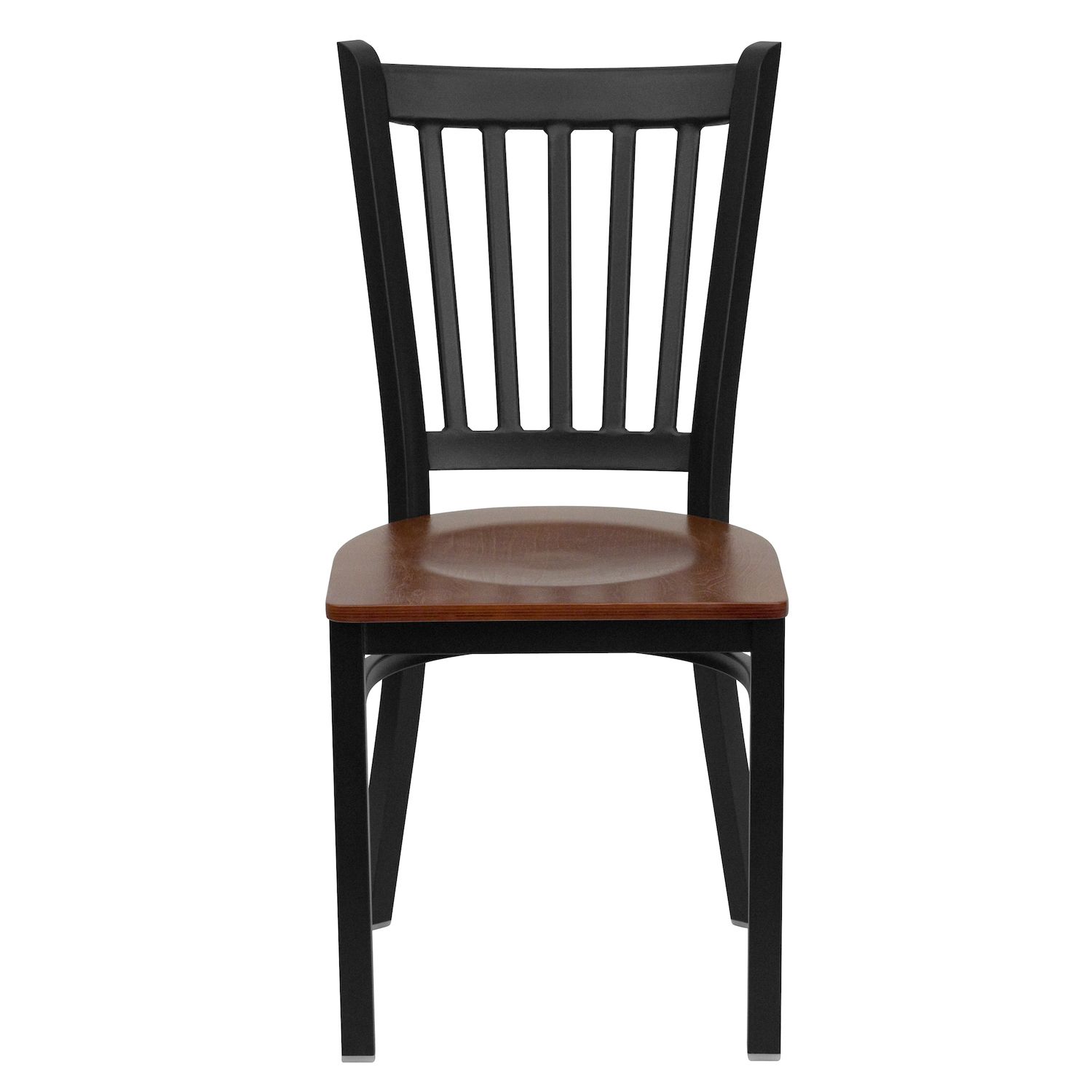 Emma and Oliver Black Vertical Back Metal Restaurant Chair - Burgundy Vinyl Seat