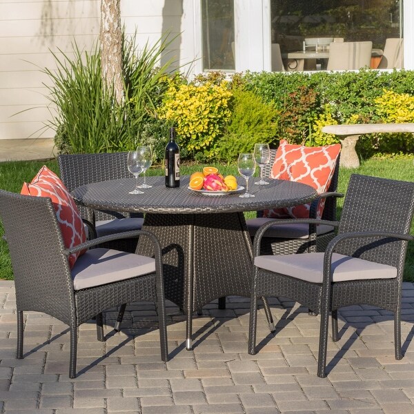 Theodore Outdoor 5piece Wicker Dining Set with Cushion by Christopher Knight Home