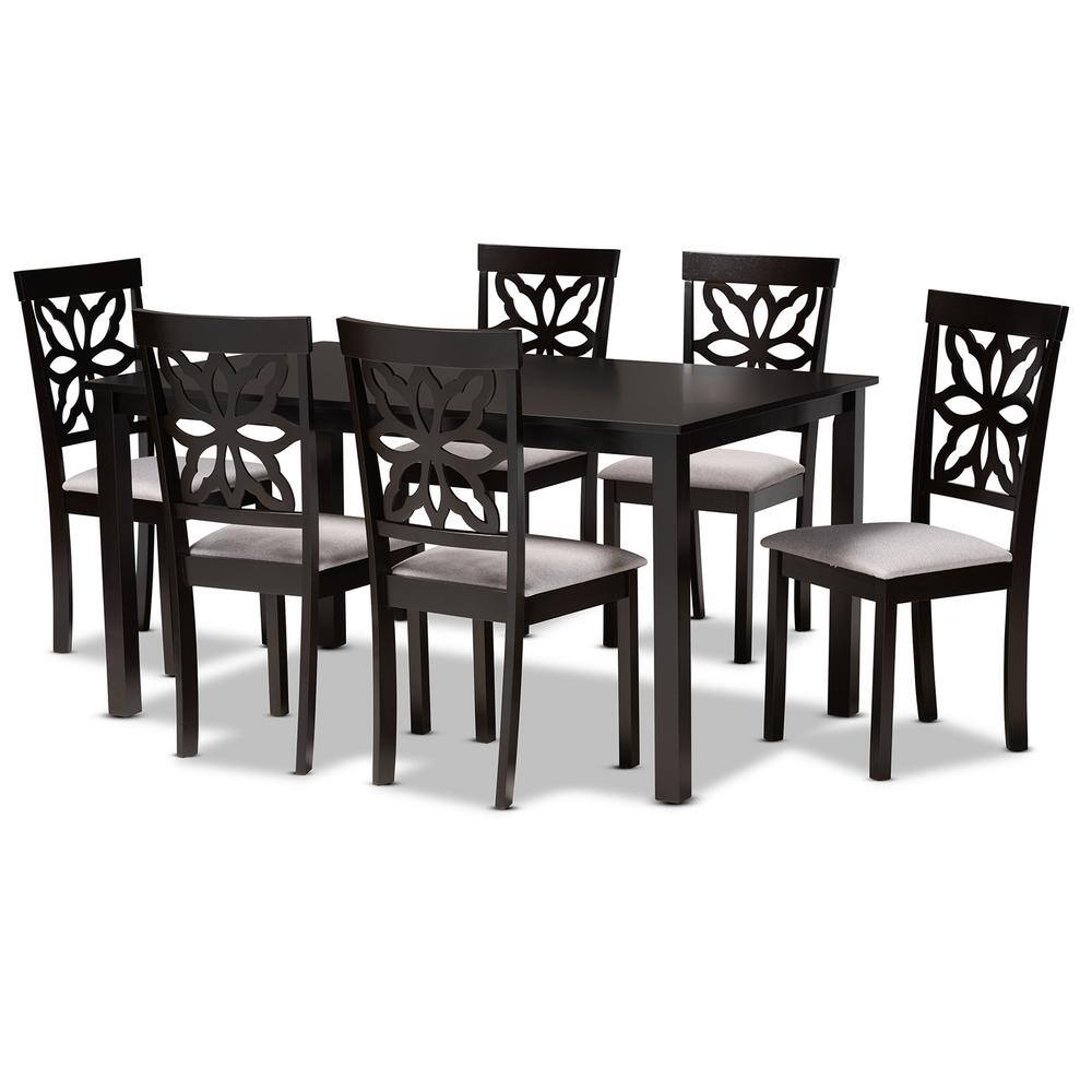 Baxton Studio Dallas 7-Piece Grey and Dark Brown Dining Set 1711095410519HD