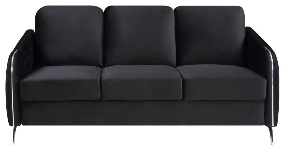 Lilola Home Hathaway Black Velvet Fabric Sofa Loveseat Chair Living Room Set   Modern   Living Room Furniture Sets   by PARMA HOME  Houzz