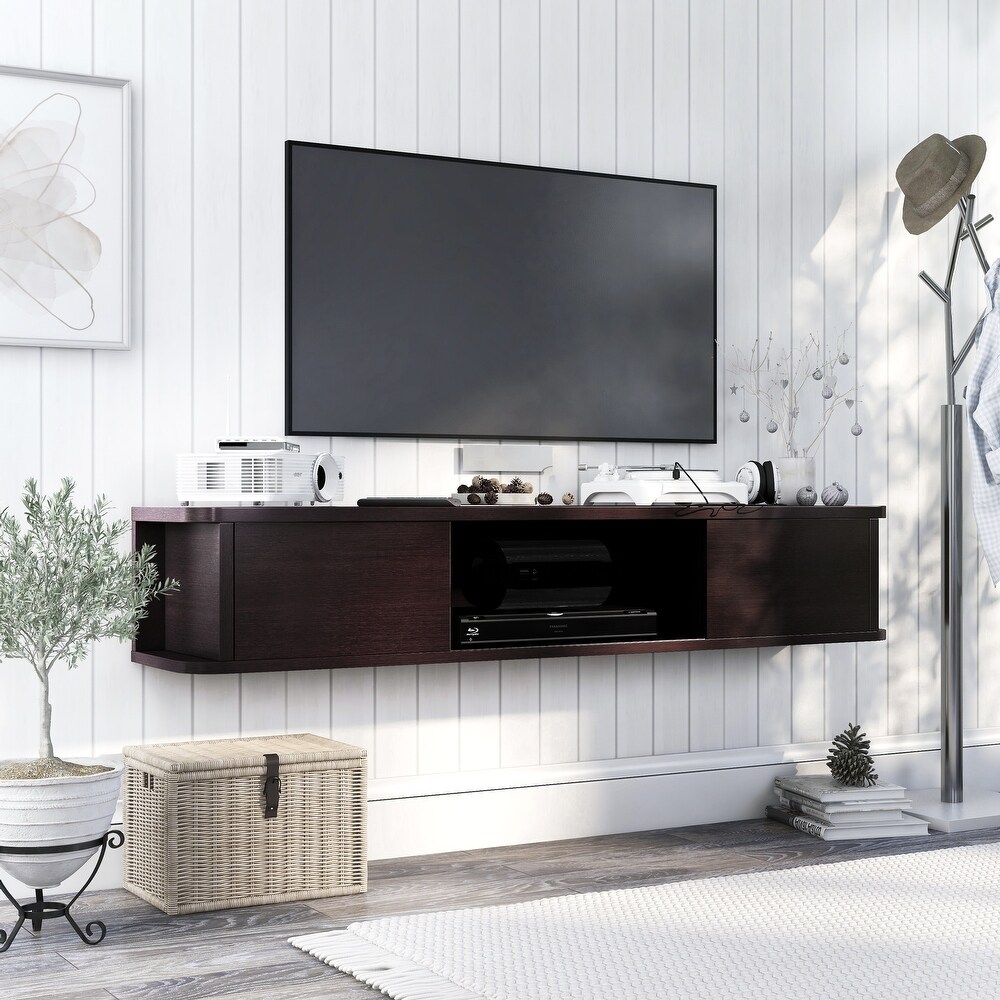 Tetritsqaro Transitional 60 inch Wood 3 Center Shelf Wall mounted TV Console by Copper Grove