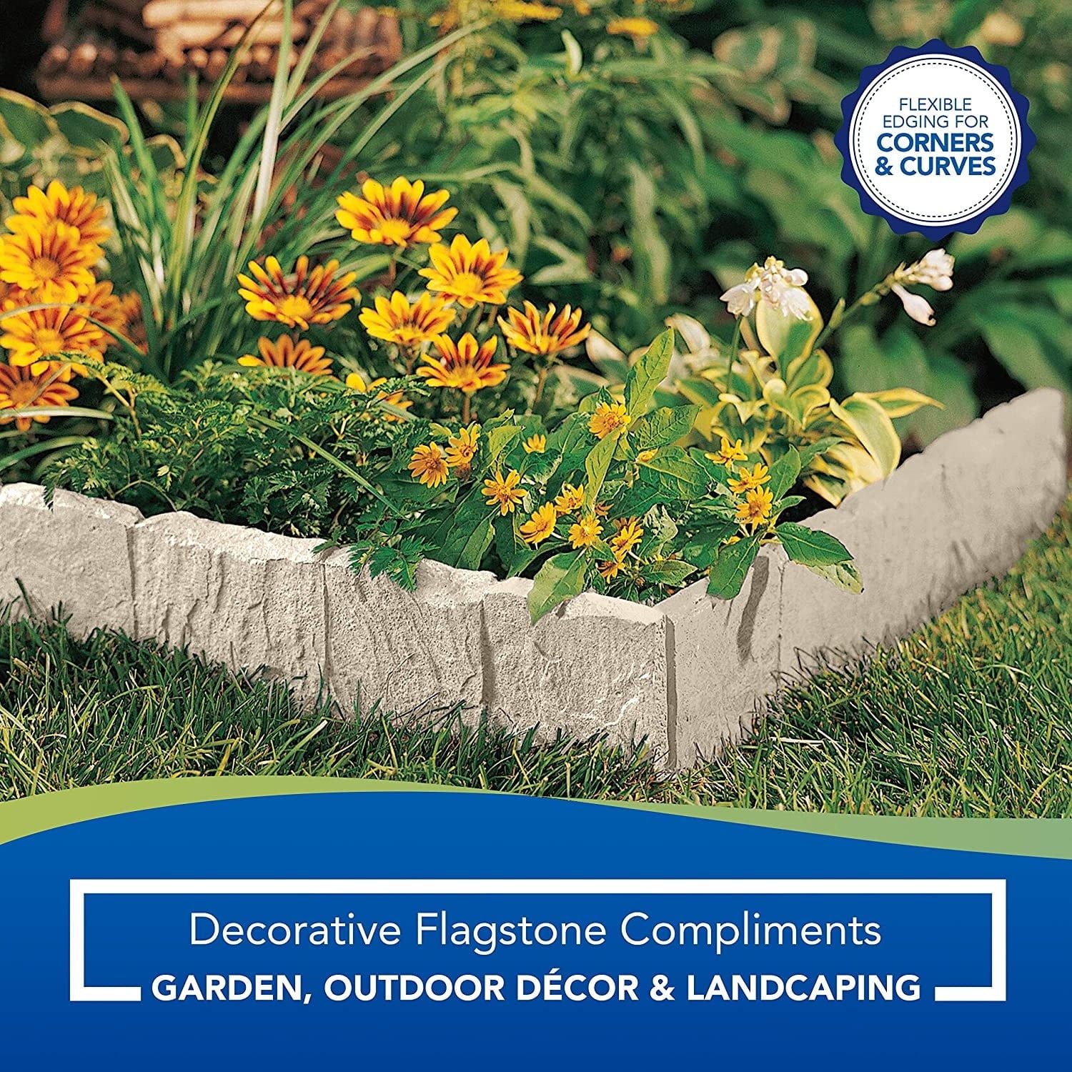 Suncast-Suncast FSE10LT Landscape Border Decorative Plastic Stone Style Edging (5 Pack) - 3.3Tan-Plastic