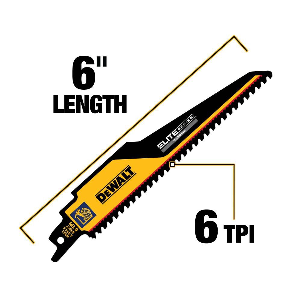 DEWALT ELITE SERIES Reciprocating Saw Blade 3pk Carbide Tipped 6