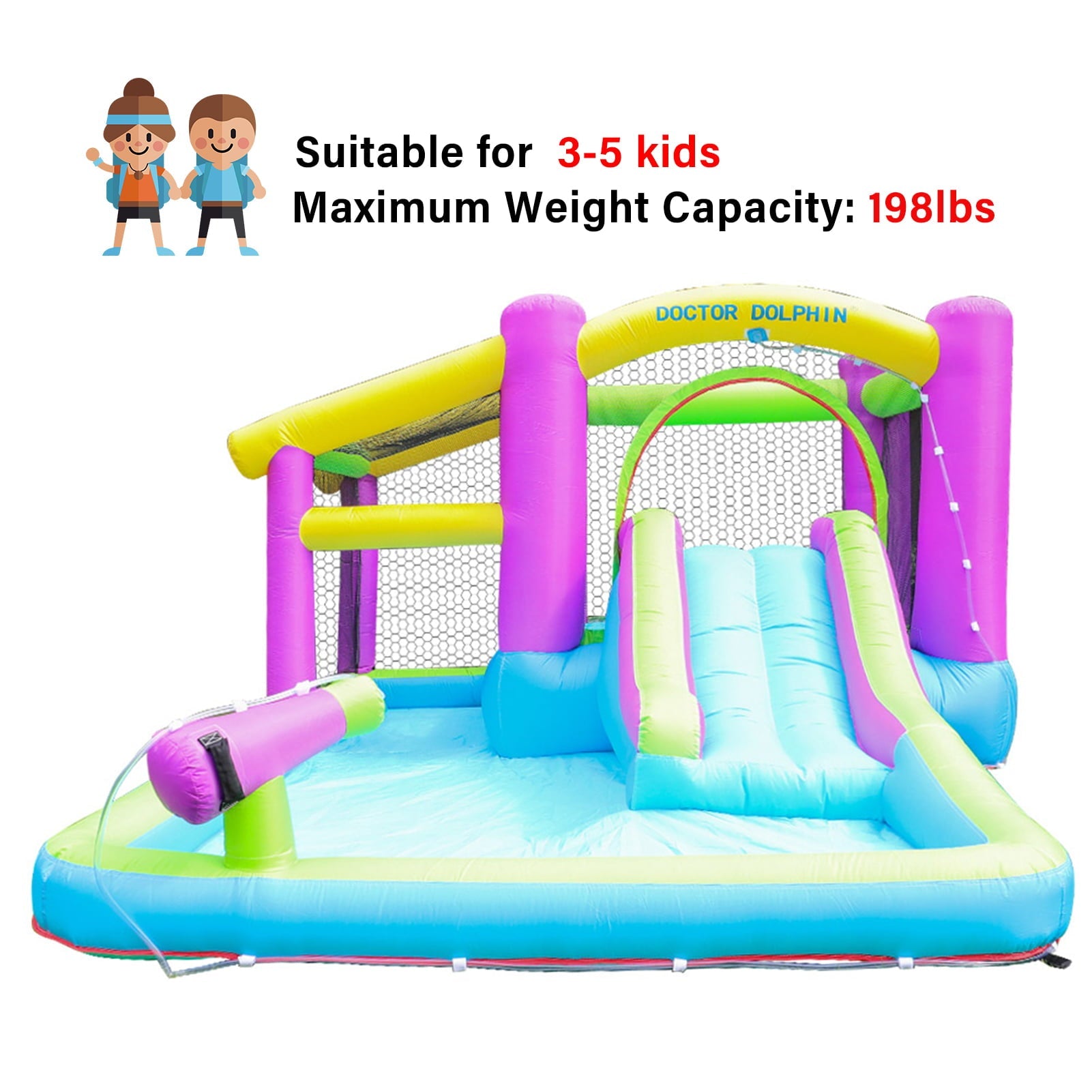 Slide Bouncer with Slide and Pool Water-Gun Inflatable Jumper Bouncing House Jumping Castle Heavy Duty Backyard Kids Party Bouncer House