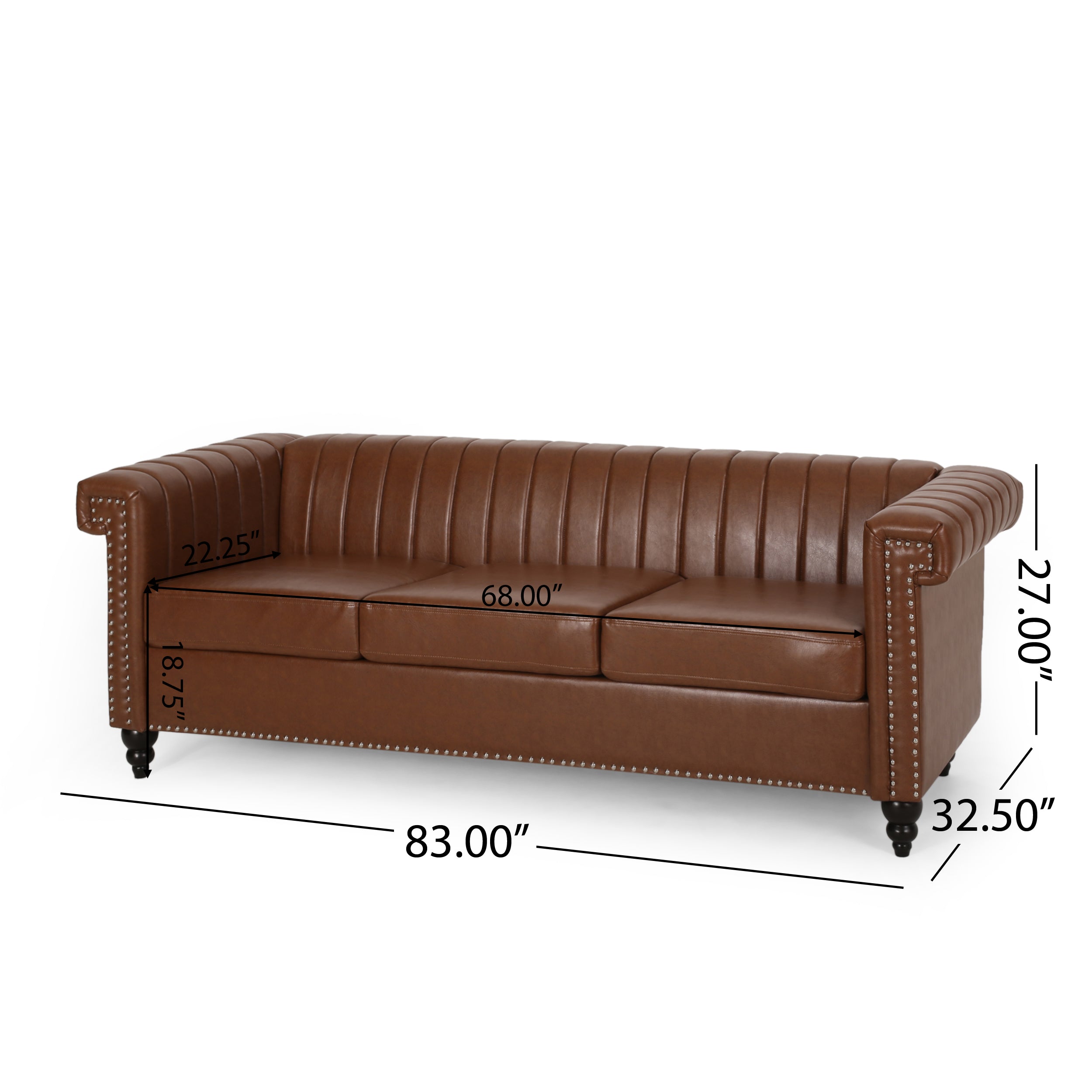 Donley Contemporary Channel Stitch 3 Seater Sofa with Nailhead Trim