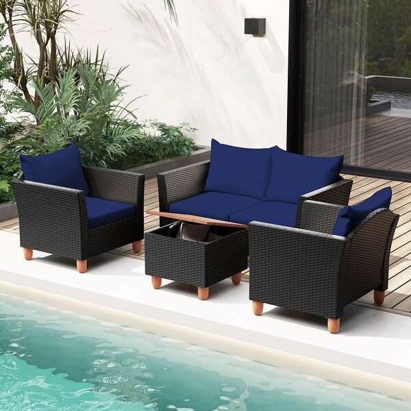 Costway 4 PCS Wicker Patio Furniture Set with Removable Cushions