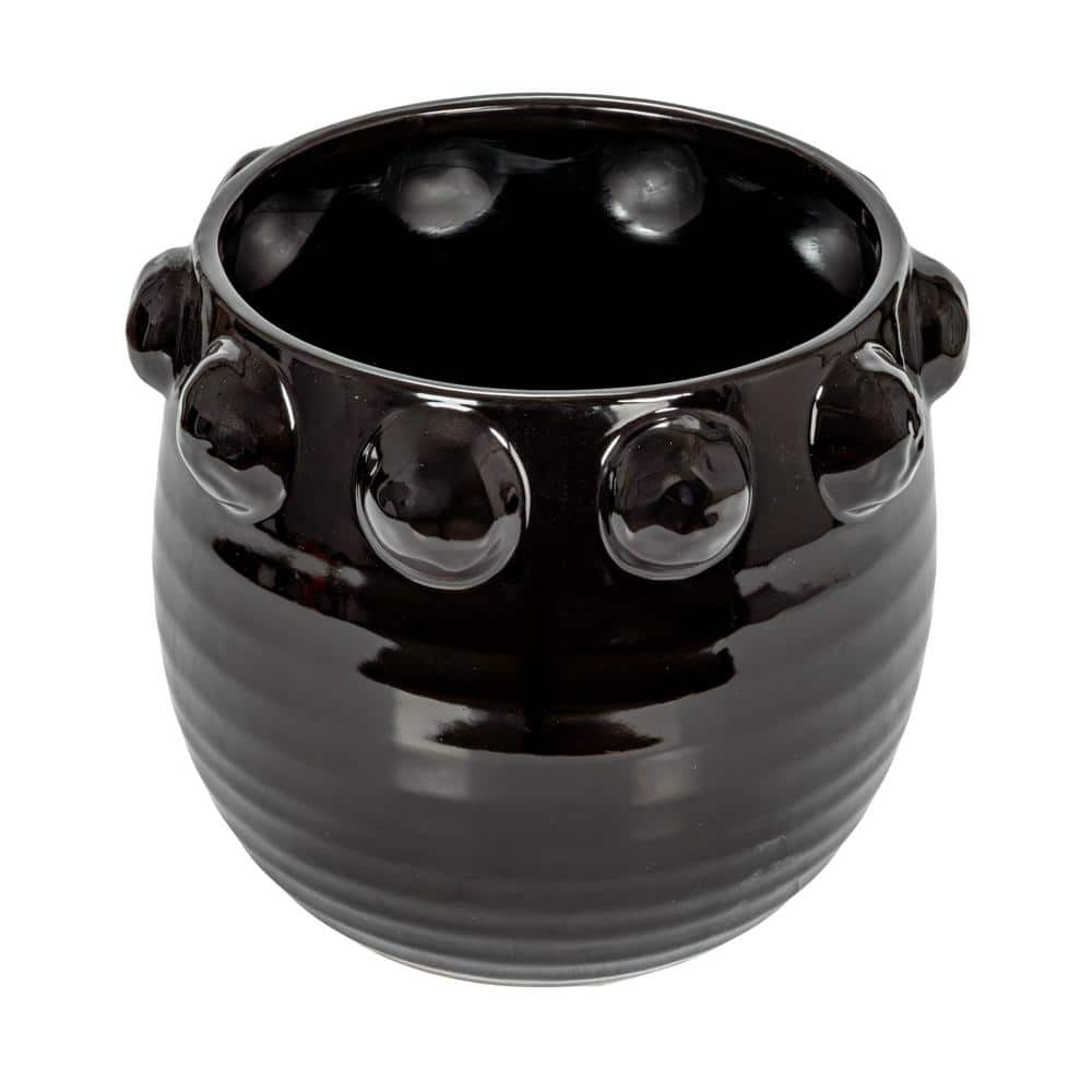 Storied Home 10.5 in. W x 9 in. H Black Glaze Terracotta Clay Decorative Pots with Raised Dots EC1618