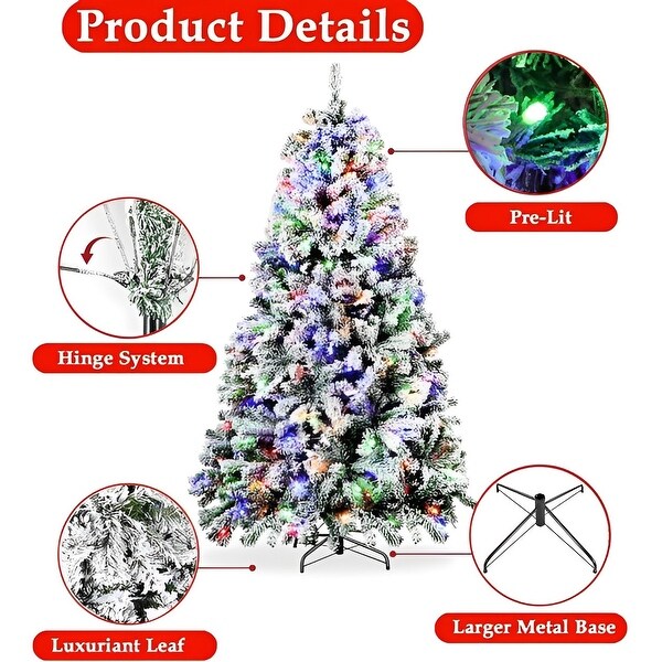 7.5ft SnowFlocked Artificial Pine Christmas Tree with DualColor 550 LED Lights，1500 Branch Tips and EasyAssembly Metal Base