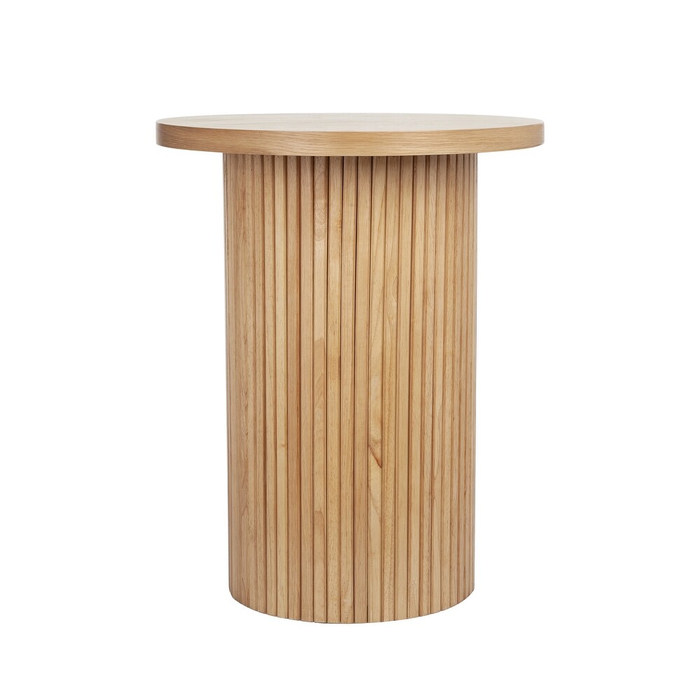 Round Wood End Table line grain Solid Circle Pedestal Side Table