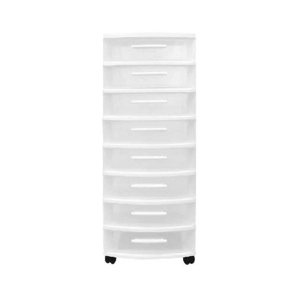 MQ 8-Drawer Resin Rolling Storage Cart in White and Clear 450-WHT